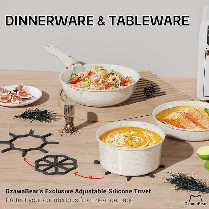 23 Pcs Pots and Pans Set Non Stick Ceramic Cookware Set Non Toxic with Detachable Handles Healthy Induction Cookware Oven Safe RV Kitchen Set PFAS PFOA &amp PTFE Free Cream White
