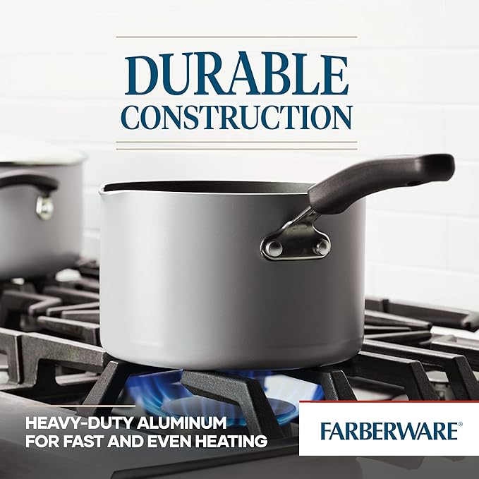 Farberware Cookstart DiamondMax Nonstick Straining Saucepan Dishwasher Safe 3 Quart Silver