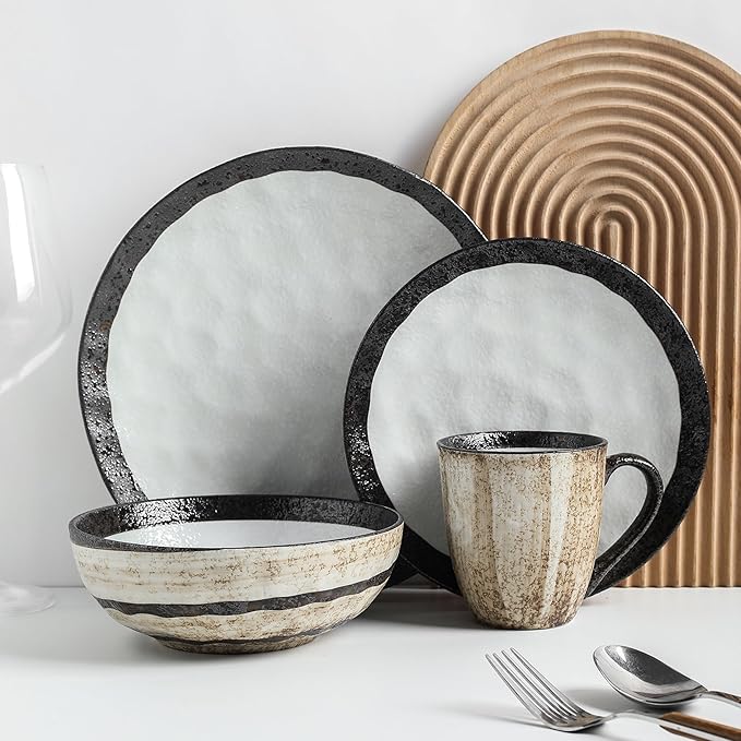 Stone Lain Lucy Porcelain 16-Piece Round Dinnerware Set Beige