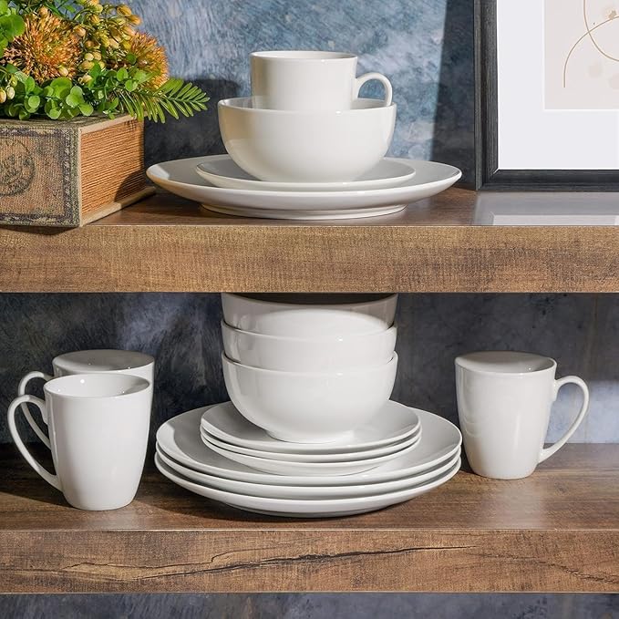 16-Piece White Porcelain Dinnerware Set – Elegant and Durable Dish Set for 4 Microwave &amp Dishwasher Safe