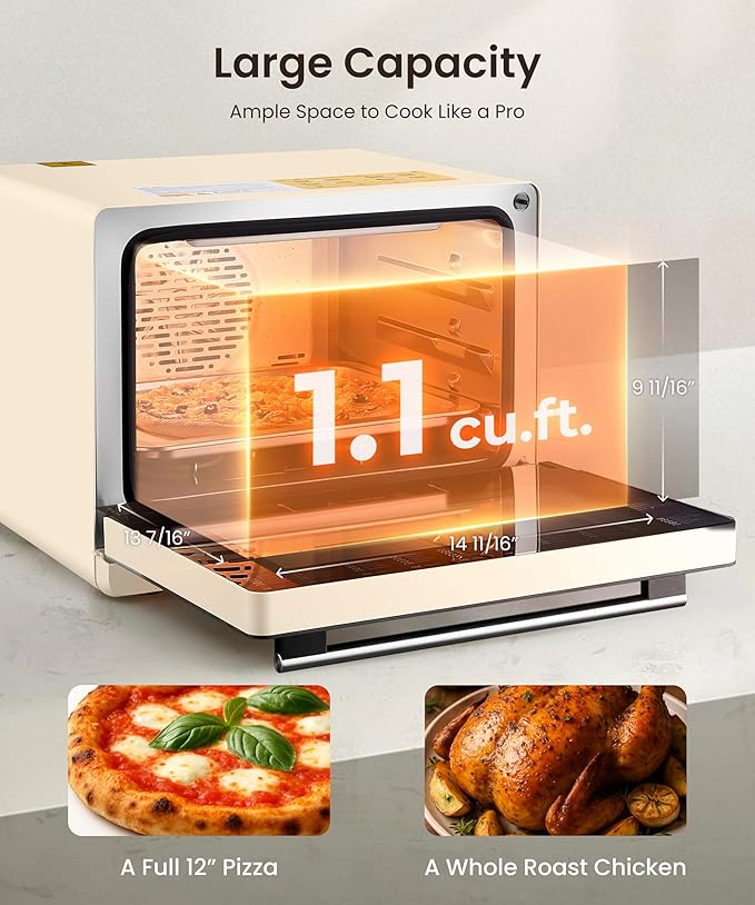 FOTILE HYZK32-E3-E ChefCubii 1.1 cu. ft. 4-in-1 Combi-Steam Oven with Steam-Bake Air Fry Convection Dehydrator Functions and 50 Preset Menus Beige
