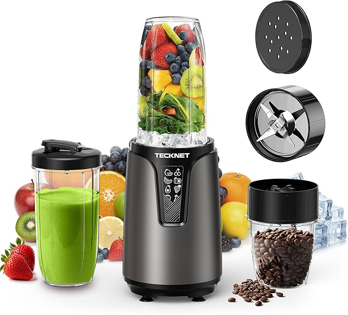 TECKNET 25000RPM Bullet Blender for Smoothies 1000W Small Personal Nutri Blender for Protein Shakes and Smoothies Coffee Mixer with 2 BPA-Free Cup (17oz &amp 10oz) Portable Countertop Grinder Kitc