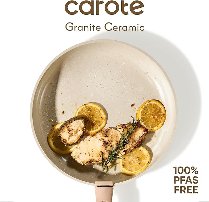 CAROTE 22PCS Pots and Pans set Non Stick Ceramic Cookware Set RV Kitchen Cooking Set Removable Handles Oven Safe Induction Coolware Non-toxic Kitchen Cooking Set PFAS and PFOA Free