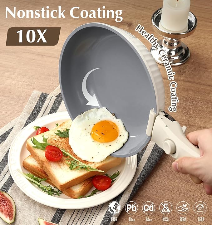 KOCH SYSTEME CS 17pcs Pots and Pans Set Non Stick Nonstick Ceramic Cookware Set Detachable Handle Induction Kitchen Pot and Pan Set Non Stick with Removable Handle RV Cookware Set Cream White