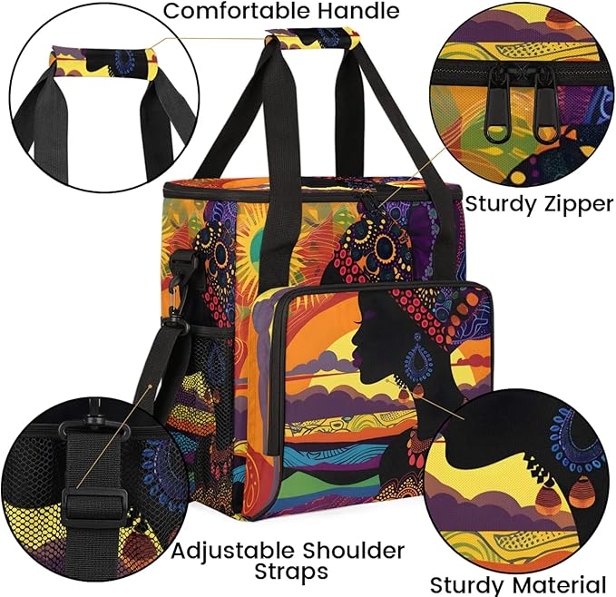 African American Women Travel Coffee Maker Carrying Bag Large Organizer Storage Tote Bag Insulated Reusable Cooler Grocery Bags