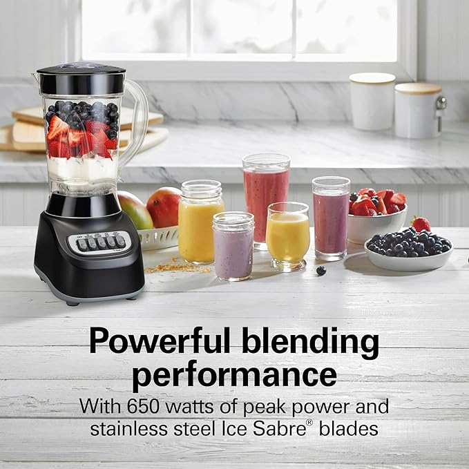 Beach Smoothie Blender with 650W Peak Power Wave Action System 12 Functions 48 oz BPA-Free Jar and Ice Sabre Blades Black (Black)