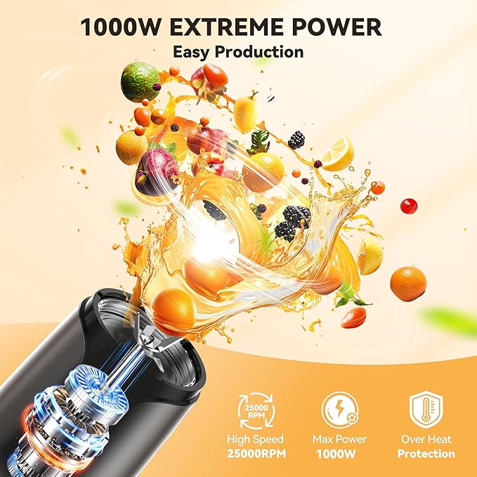 TECKNET 25000RPM Bullet Blender for Smoothies 1000W Small Personal Nutri Blender for Protein Shakes and Smoothies Coffee Mixer with 2 BPA-Free Cup (17oz &amp 10oz) Portable Countertop Grinder Kitc