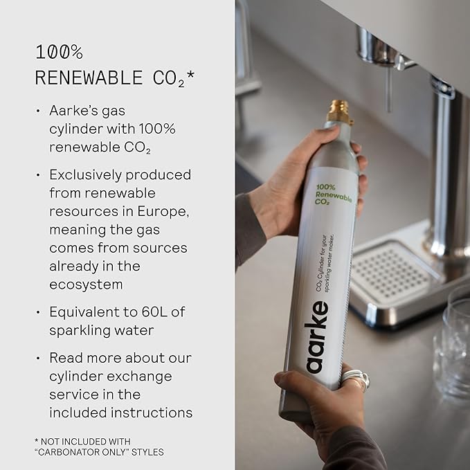 Aarke Carbonator lll with CO2 Cylinder Sparkling &amp Carbonation Water Machine Stainless Steel with PET BPA-Free Reusable Bottle Volume 1L/34 fl oz (Stainless Steel)