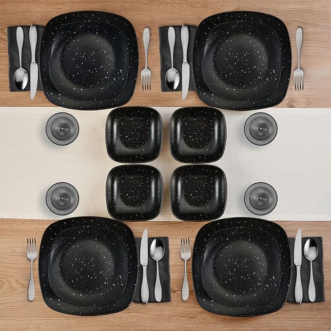 Pfaltzgraff Stella Square 12 Piece Dinnerware Plate and Bowl Set Service for 4
