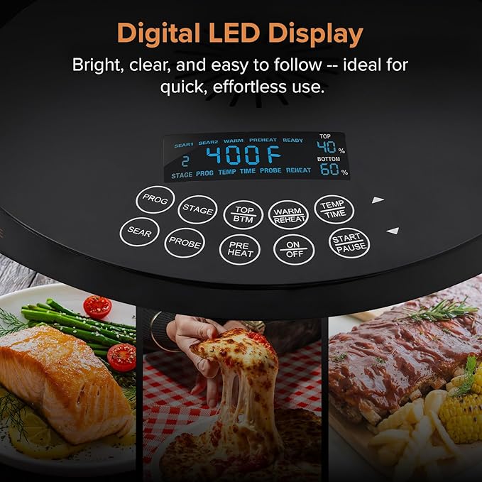 Nuwave Infra-Red Primo Grill Oven Integrated Smart Thermometer Nonstick Grill Bottom &amp Convection Top for Surround Cooking Cook Fresh or Frozen Durable Power Dome Included