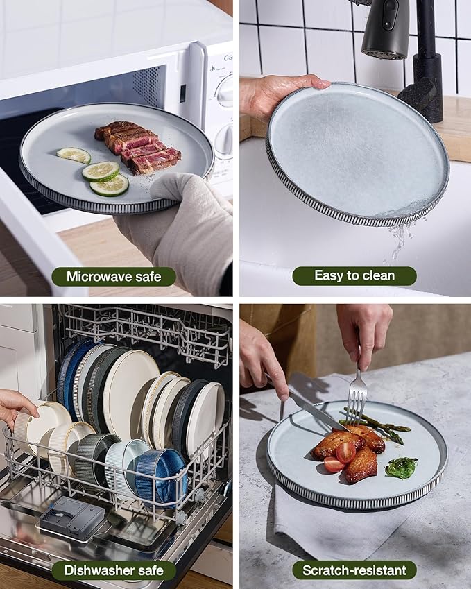famiware Star Plates and Bowls Sets Modern Stoneware Dinnerware Sets for 6 18-Piece Kitchen Dish Set - Chip and Scratch Resistant Microwave and Dishwasher Safe Tableware Smoky Blue