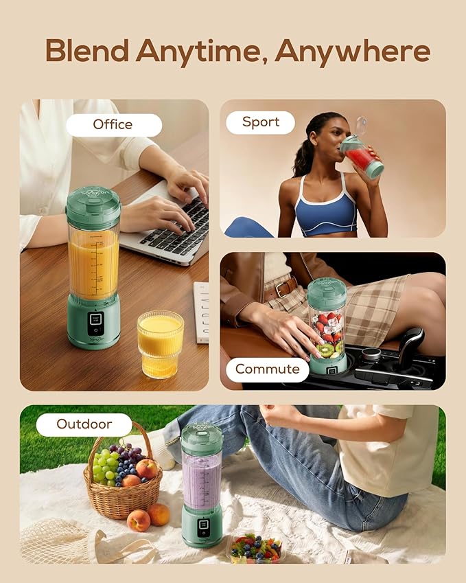 Sangcon Personal Portable Blender for Shakes &amp Smoothies 6000mAh Cordless USB-C Rechargeable Blender with 2 Blend Modes Leakproof Travel Lid Dishwasher Safe Ideal for Gym Office Kitchen BPA-F