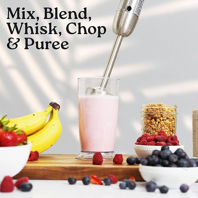 Zulay 4-in-1 Immersion Stick Mixer Hand Blender - 800 Watts 12 Speeds 5-ft Power Electric Cord Handheld Portable Stainless Steel Blades - With Whisk Frother &amp Stick Blender Attachments - Blac