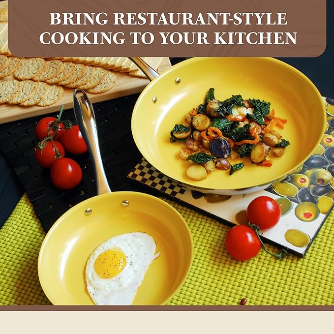 Non Stick Frying Pans - Tuxton Home Concentrix 2-Piece Stainless Steel Pan Set - Stove &amp Oven Compatible 8-inch &amp 11-inch Ceramic Frying Pan with Riveted Handles - Cayenne Red Nonstick Pan Set
