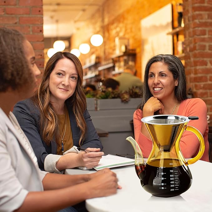 Unbreakable - Pour Over Coffee Maker with Double Stainless Filter 27 fl oz Thickened Heat-Resistant Borosilicate Glass Pour Over Coffee Dripper Stovetop Safe