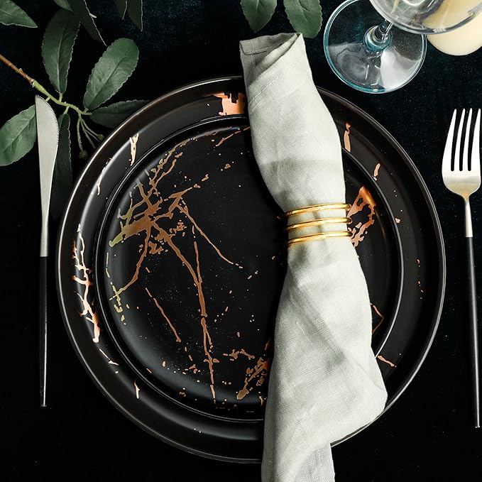 Stone Lain Porcelain 16 Piece Dinnerware set 4 Full Black Gold Splash Sets