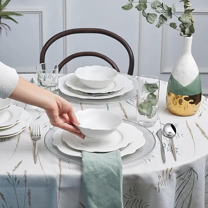 Karaca Daisy New Bone Dinnerware Set for 4 12 Piece Plates and Bowls Set Crockery Set White
