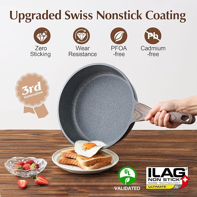 SENSARTE Nonstick Cookware Set 13-Piece Healthy Kitchen Cooking Set 1.5 Quart Nonstick Sauce Pan with Lid Induction Comptable PFOA Free