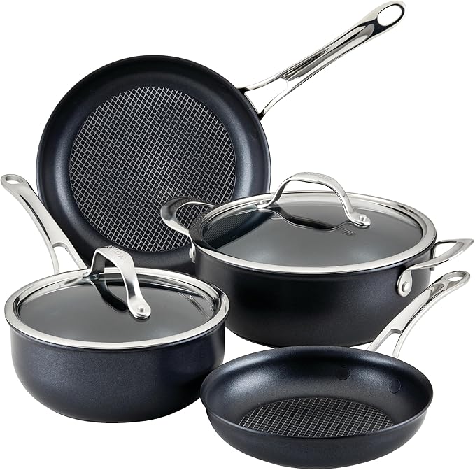 Anolon X Hybrid Nonstick Cookware Induction Pots and Pans Set Stainless steel handles 6 Piece - Dark Gray