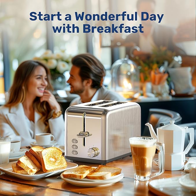 YSSOA Stainless Steel Toaster 2 Slice with Extra Wide Slot &amp Removable Crumb Tray 6 Shade Settings and Bagel/Defrost/Cancel Functions Compact Oven for Various Bread &amp Waffle Silver New