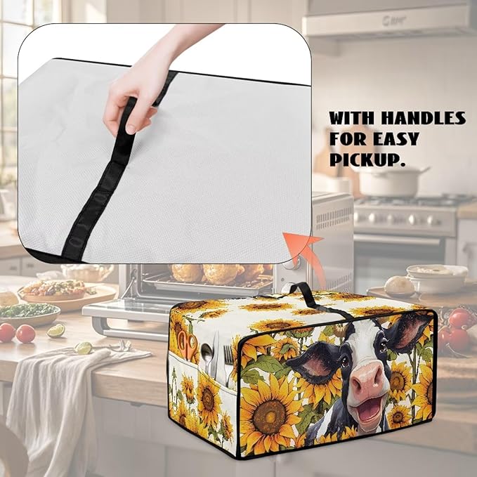 Doojoayie Small Appliance Covers Sunflower &amp Cow Toaster Oven Cover 4 Slice Kitchen Appliance Dust Protector 18.5x14.5x 9 Compatible with Toaster/Bread Machine