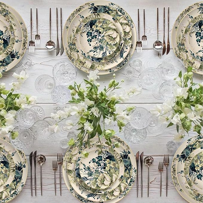 gold trim dinnerware set service for 6 24 pieces bone china dishes set premium ceramic plate sets present for housewarming anniversary Mother's Day