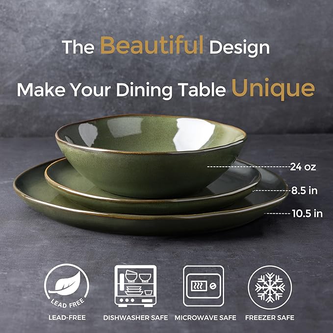 AmorArc Ceramic Dinnerware SetsHandmade Reactive Glaze Stoneware Plates and Bowls SetsHighly Scratch Resistant | Dishwasher &amp Microwave Safe Dishes SetService for 4 (12pc)