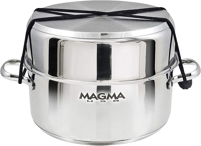Magma 7 Piece Gourmet Nesting Stainless Steel Cookware Set with Ceramica Non-Stick Induction Compatible Oven Safe to 500°F - Suitable for All Stovetops Removable Handles Stainless Steel