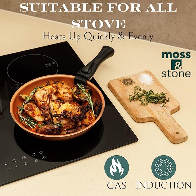 Moss &amp Stone Copper Pots And Pans Set Nonstick Removable Handle Cookware Stackable Pots And Pans Set Dishwasher safe Induction Pots And Pans Camping Cookware Set Aluminum (7 Pcs)