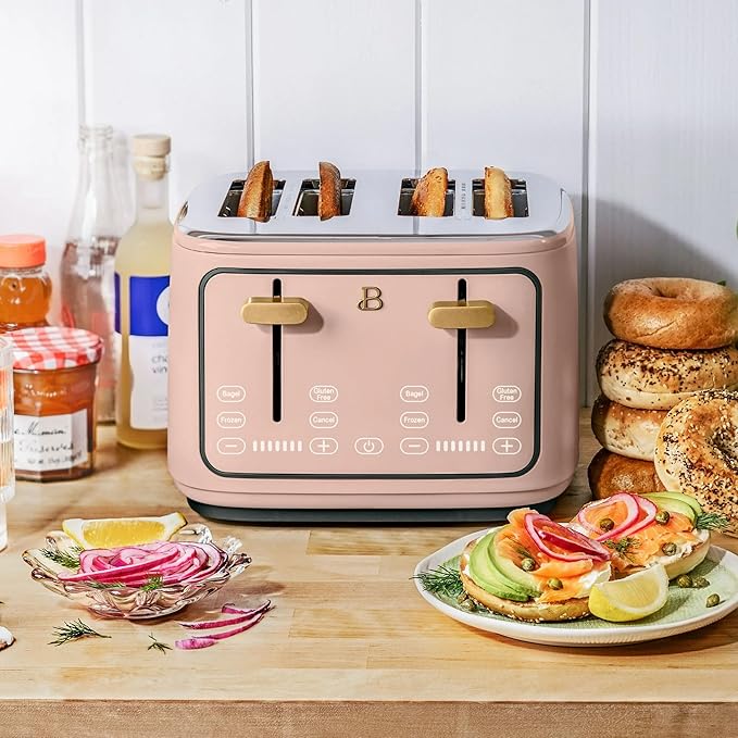 4 Slice Toaster with Touch Control Panel 1800W Fast Heating 7 Toast Shade Levels Extra Wide Slots for Bagels Removable Crumb Tray (Rose)
