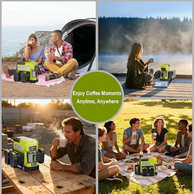 Taingwei Cordless Coffee Maker for Ryobi 18V Battery Portable Drip Coffee Maker with Electric Coffee Grinder for RV Camping Travel Car Hiking (Battery Not Included)