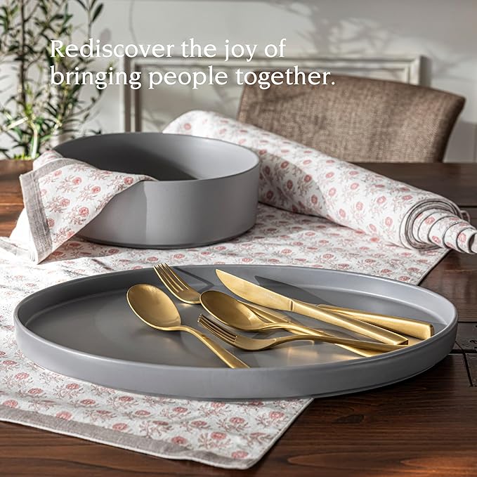 over&ampback Stackable Stoneware Serving Platter - Elegant 1-Piece Oval Serving Platter to Complete Your Kitchen Set - Perfect for Appetizers Desserts and More - 16 L x 11 W - Semi-Matte Charcoal