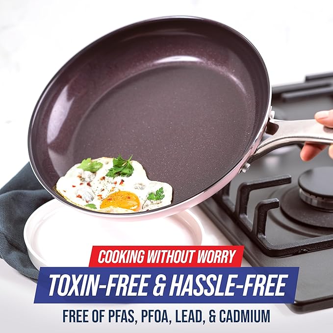 Blue Diamond Cookware Diamond Infused Ceramic Nonstick 10 Frying Pan Skillet PFAS-Free Dishwasher Safe Oven Safe Pink
