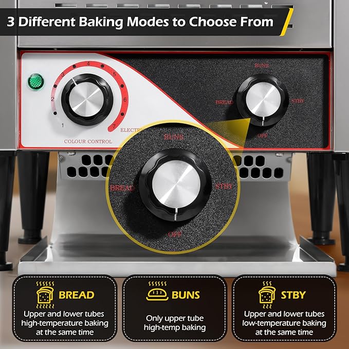 Dyna-Living Commercial Toaster 300 Slices/Hour Conveyor Toaster Commercial 1900W Heavy-duty Stainless Steel Rotating Toasters Oven for Restaurant Conveyor Belt Toasters for Bun Bagel Bread
