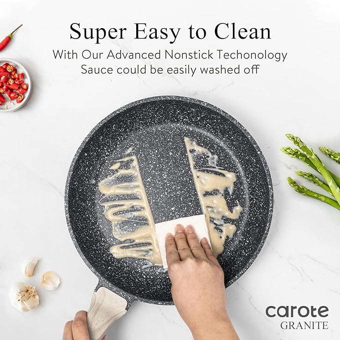 CAROTE 44pcs Pots and Pan Set Nonstick Cookware Sets Cooking Set Non Stick Induction Cook Ware with Bakeware Set Kitchen Knife Set