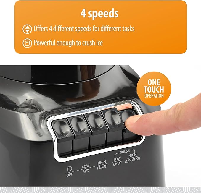 Toastmaster 400 Watt Blender with 48 oz Glass Jar - For Fruit Smoothies Shakes &amp More - Powerful Kitchen Blender with Multiple Speeds - Stainless Steel Blades