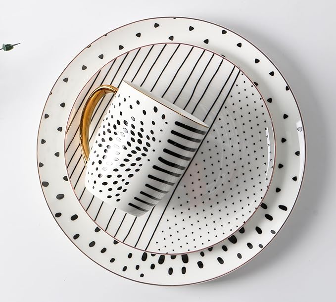 Plates and Bowls Sets for 4 16 piece Dinnerware Set Ceramic Plates and Bowls Set Round Dinner Set with Mugs Dishwasher Microwave Safe Dishware Sets Bone China Dinnerware Sets by KOKEN