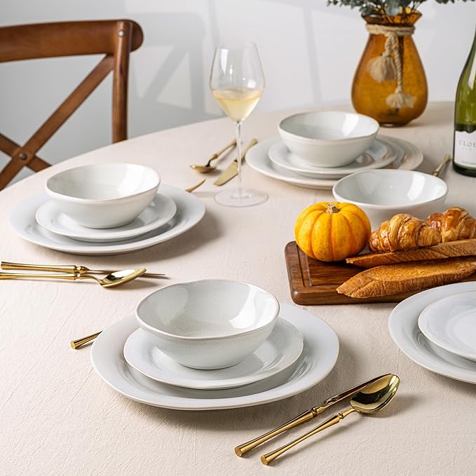 AmorArc Ceramic Dinnerware Sets Handmade Stoneware Reactive Glaze Plates and Bowls Set Scratch Resistant | Dishwasher &amp Microwave Safe Dishes Set Service for 4 (12pc)