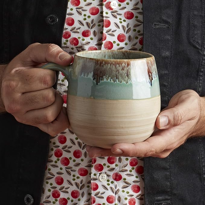 Tabletops Gallery Tuscan Reactive Glaze Stoneware- Platter Serving Bowl Mixing Bowl Mug Tuscan 26 Ounce Jumbo Oversized Mugs (Set of 4- Blue Green Brown and Pink)