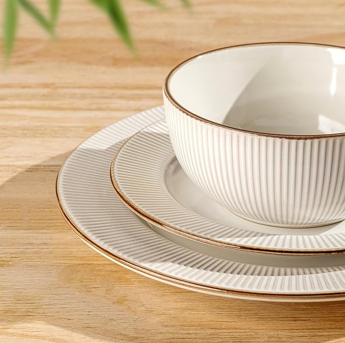 GBHOME Ceramic Dinnerware Sets 24 pcs Embossed Elegant Stoneware Plates and Bowls Sets Housewarming Wedding Gift | Dishwasher &amp Microwave Safe | Dishes Set Service for 8