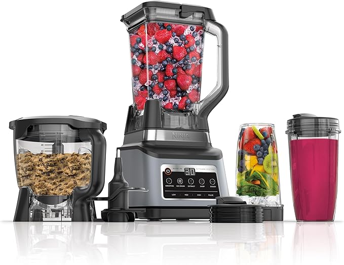 Ninja BN801 Professional Plus Kitchen System 1400 WP 5 Functions for Smoothies Chopping Dough &amp More with Auto IQ 72-oz.* Blender Pitcher 64-oz. Processor Bowl (2) 24-oz. To-Go Cups Grey