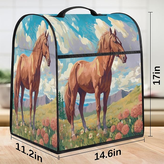 Kitchen Aid Mixer Cover Flower Horse Autumn Stand Mixer Cover Compatible with 6-8 Quarts Stand Mixers Dust Covers with Zipper Pocket Foldable Washable Kitchen Aid Organizer Bag