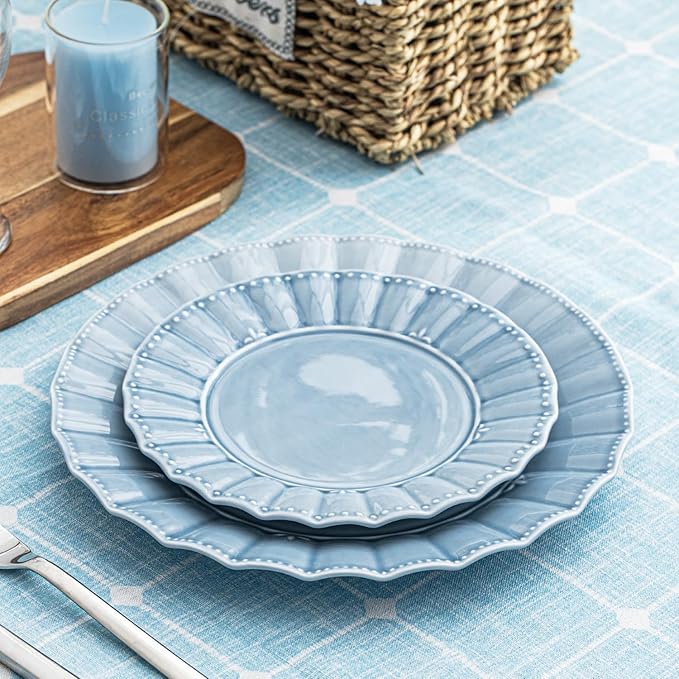 HOMBENE Dinnerware sets 16 Piece plates and bowls sets for 4 Ceramic dish set Porcelain dish set Farmhouse premium kitchen decor Microwavable safe Celestial Blue