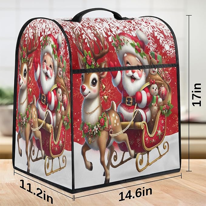 cfpolar Kitchen Aid Mixer Cover Compatible with 6-8 Quarts Christmas Elk Bell Santa Claus Stand Mixer Cover Kitchen Aid Mixers Accessories Appliance Organizer Bag Dust Covers with Zipper Pocket