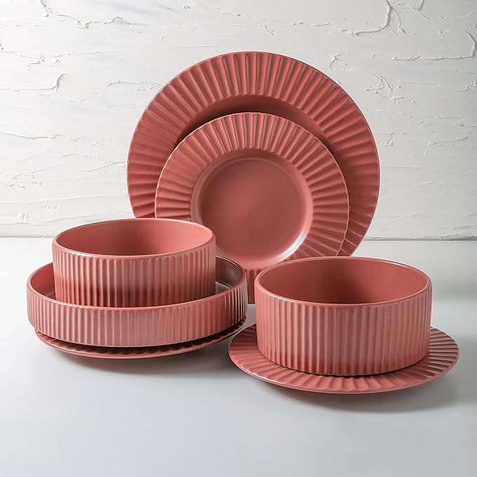 Christian Siriano Lusso 16-Piece Dinnerware Set Stoneware Redwood
