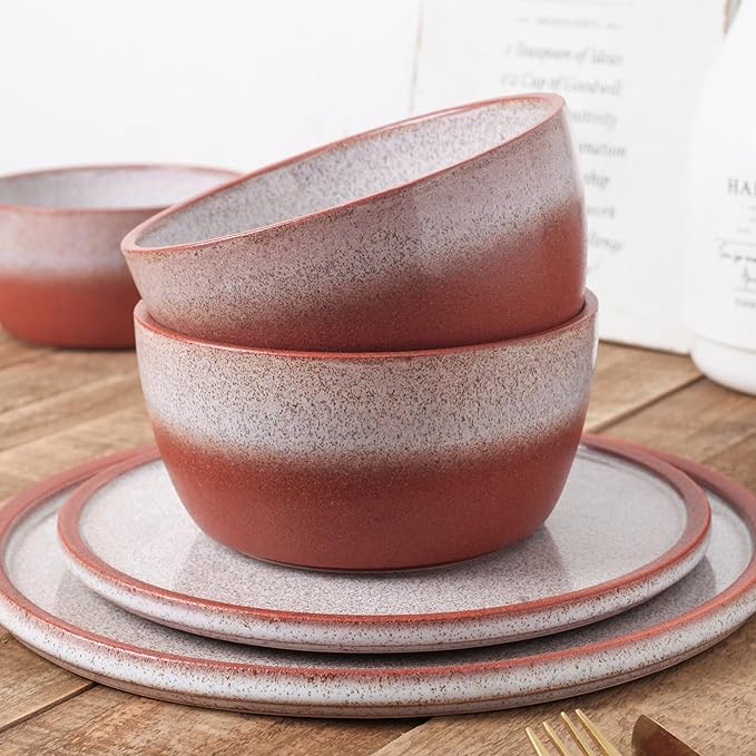 Stone Lain Vince Rustic Stoneware Dinnerware Set Service for 8 Red 32 Piece Service for 8
