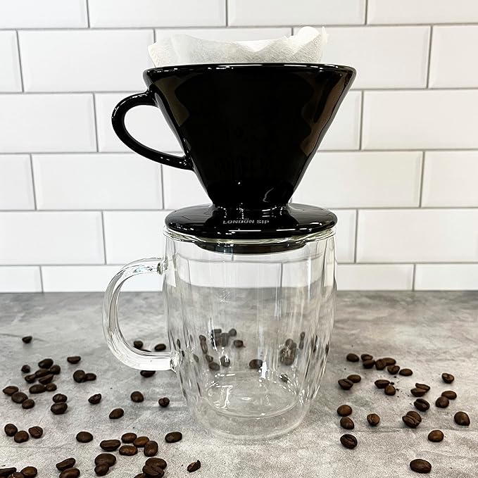The London Sip Ceramic Coffee Dripper Pour Over Ceramic Coffee Maker Coffee Slow Brewing Accessories for Home 1-4 Cup Black