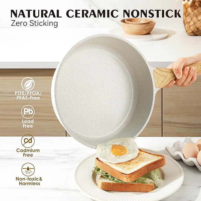 Sensarte Nonstick Ceramic Cookware Set 15-Piece PFAS and PTFE Free