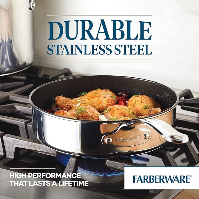 Farberware Millennium Stainless Steel Nonstick Cookware Set 10-Piece Pot and Pan Set Stainless Steel