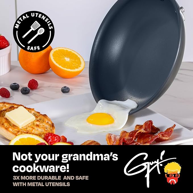 Guy Fieri's Flavortown Laser Titanium 12 Piece Set - Non-stick Cookware Set Without PFAS PTFE or PFOA 3x More Durable Dishwasher Safe Oven Safe